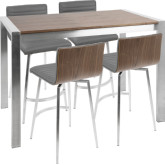 Mason 5 Piece Counter Dining Set in Stainless, Walnut, & Grey Leatherette